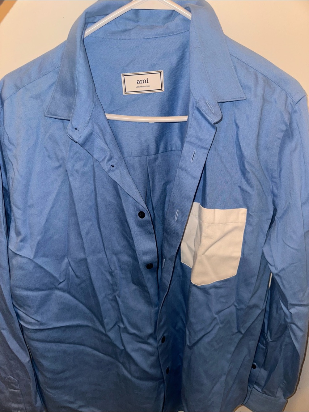 Ami Light Blue Button-Down Shirt with White Chest Pocket